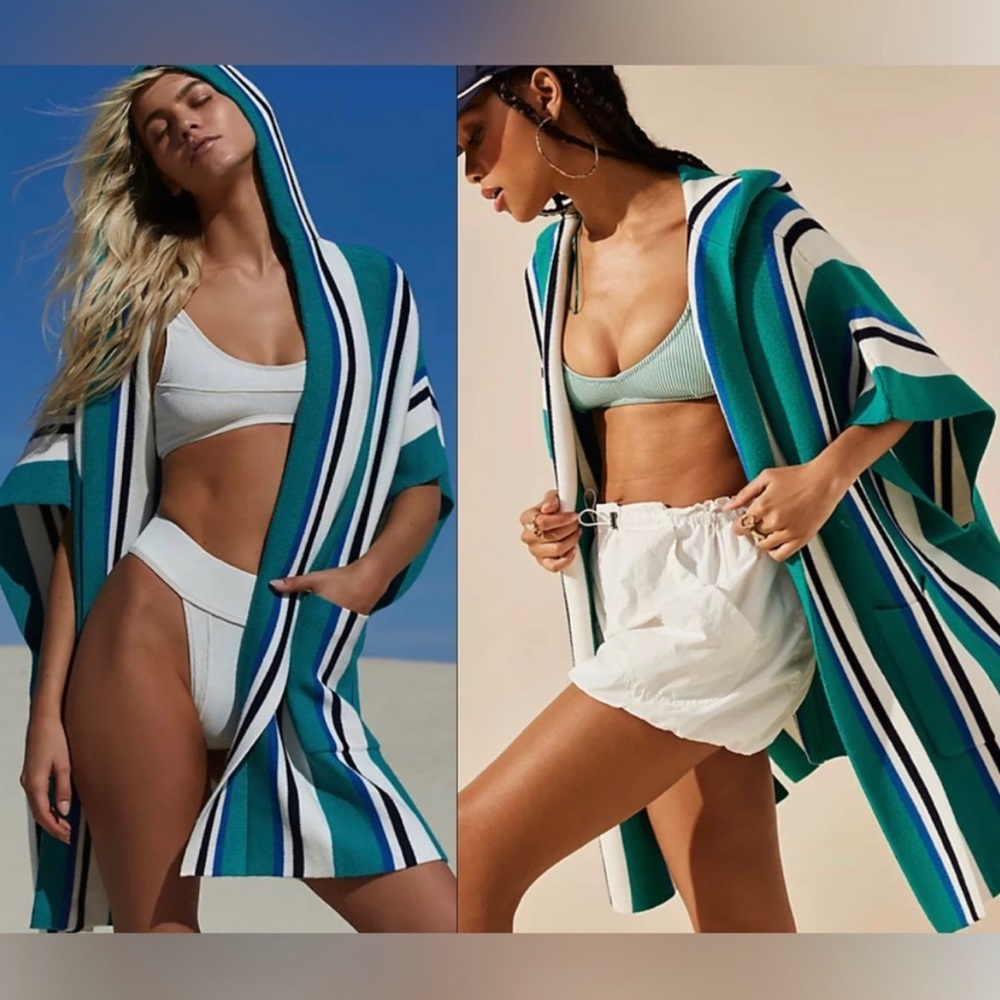 Free People striped Hooded Beach Cover-Up